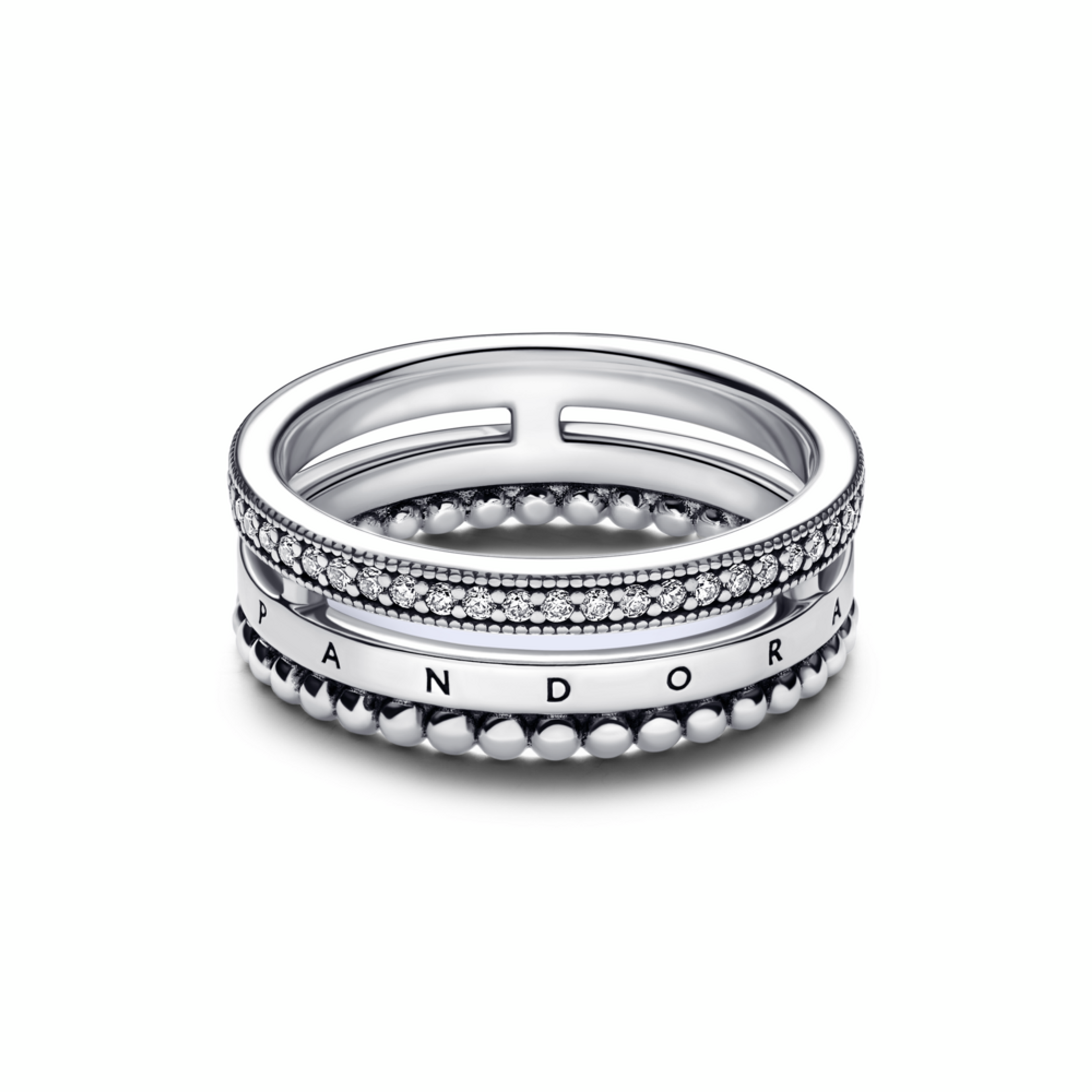PANDORA prsteň Signature a logo, pavé a guličky - galéria #1