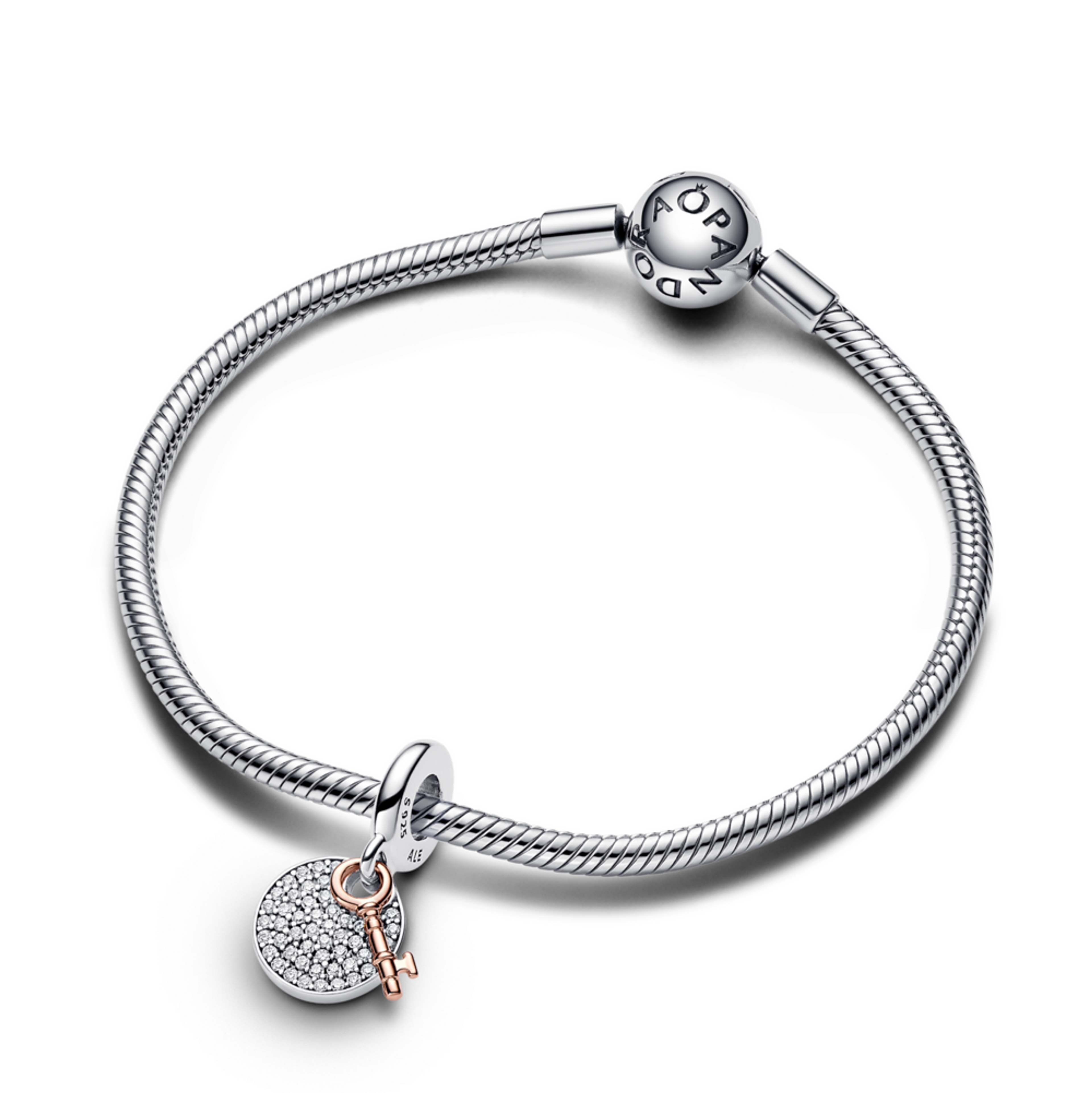 Key sterling silver and 14k rose gold-plated double dangle with clear cubic zirconia - galéria #2