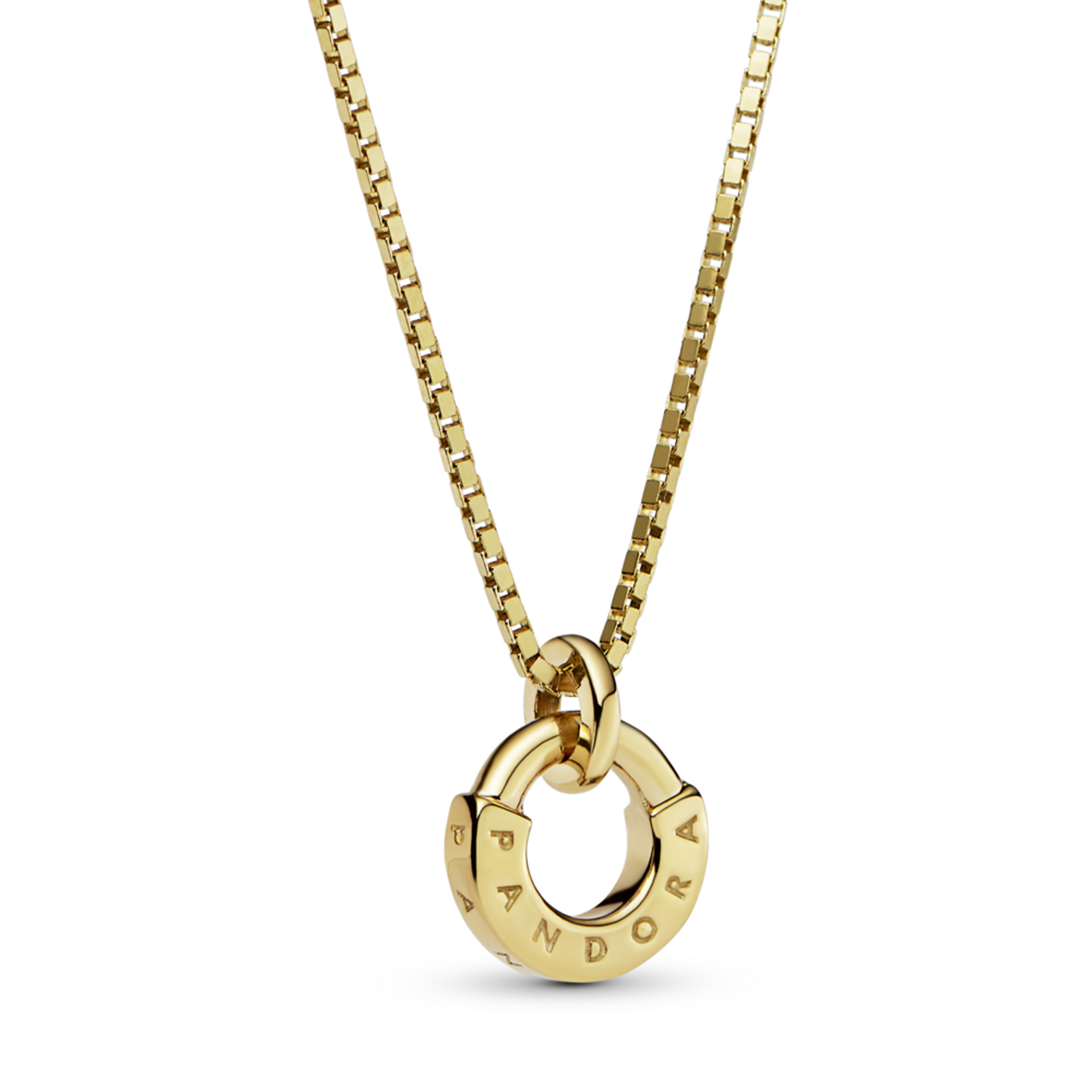 PANDORA krátky zlatý náhrdelník Signature s I-D