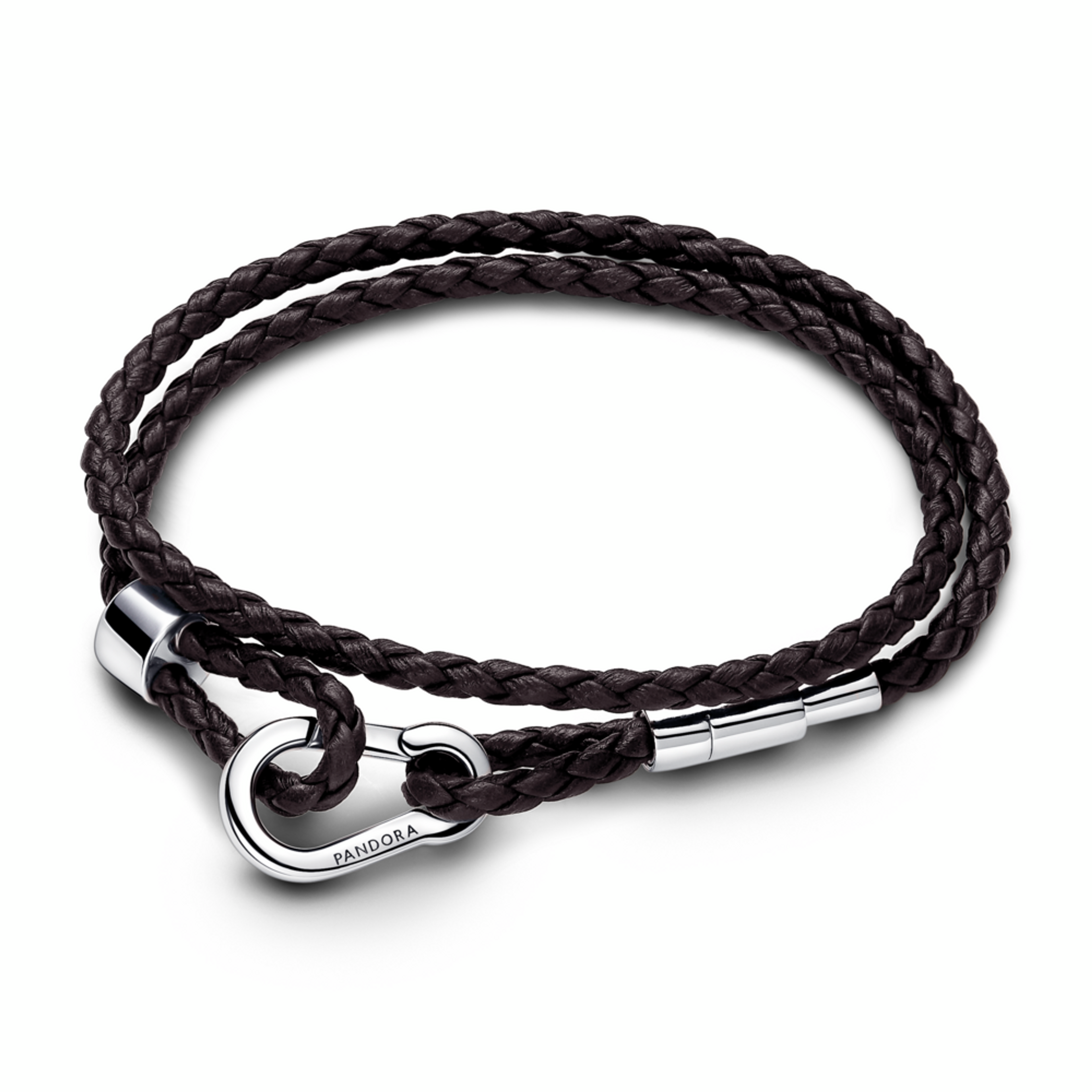PANDORA Moments prepletaný hnedý kožený náramok s karabínovou sponou 38cm sťahovacia