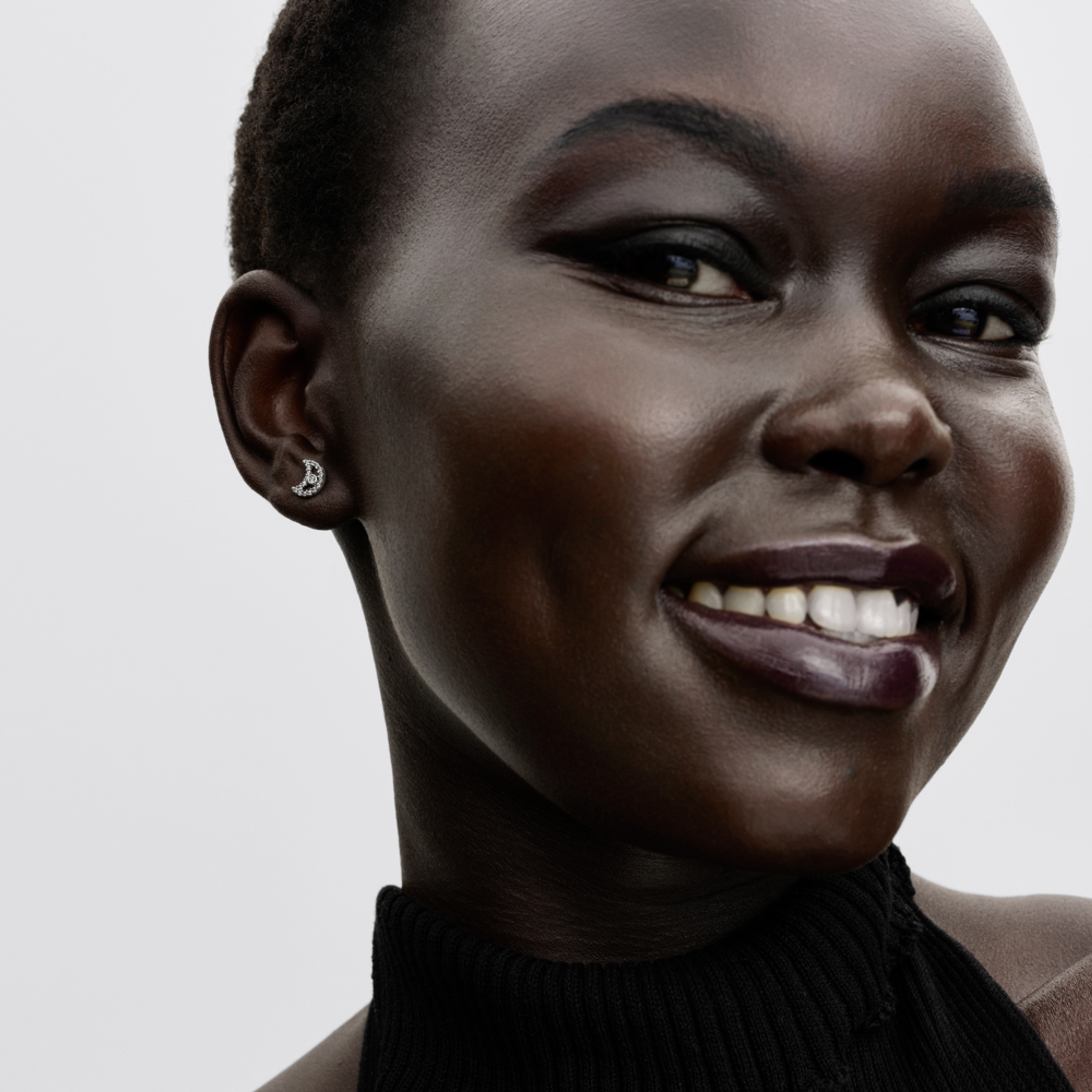 Moon sterling silver stud earrings with clear cubic zirconia - galéria #1