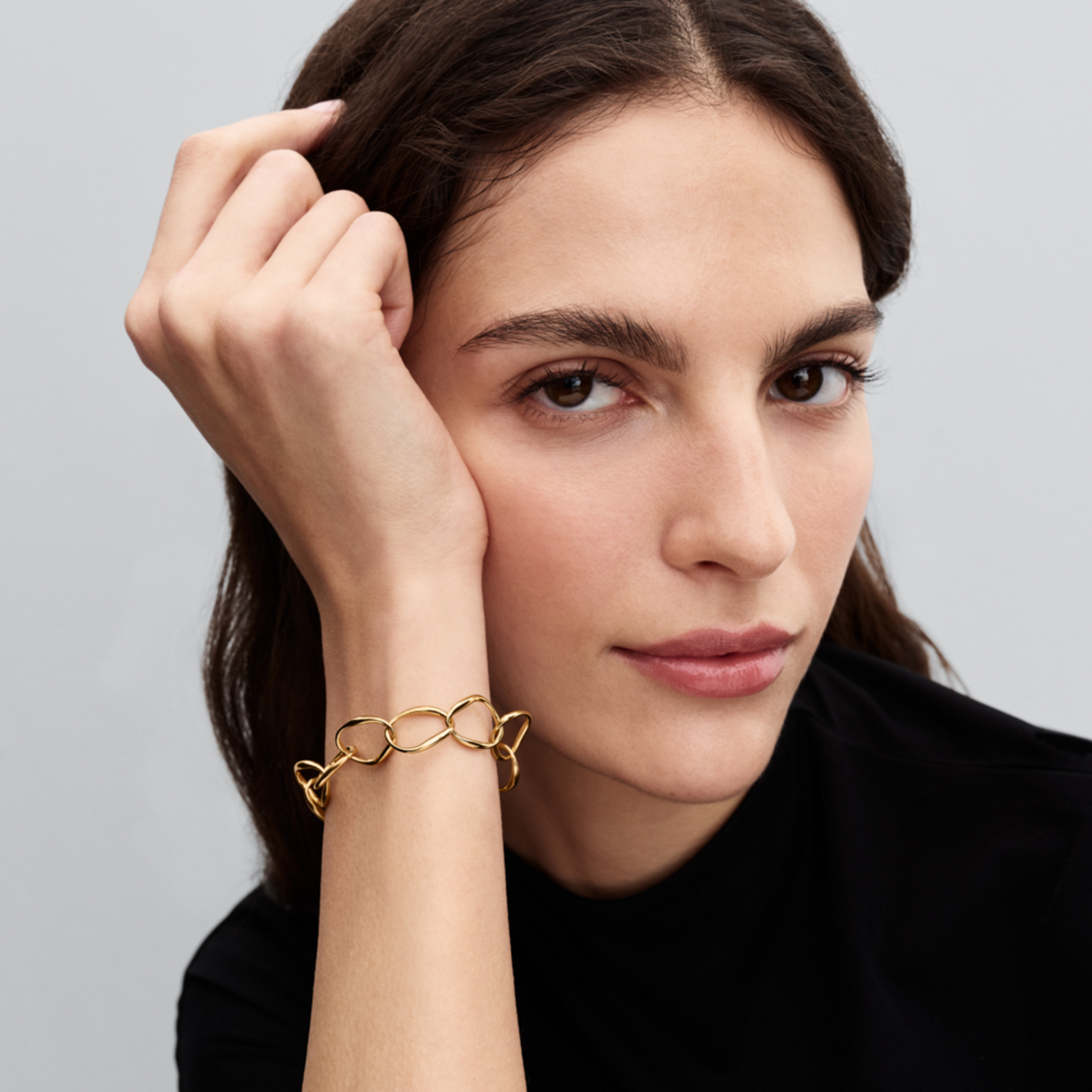 PANDORA Pozlátený článkový náramok s Organickým tvarom - galéria #1