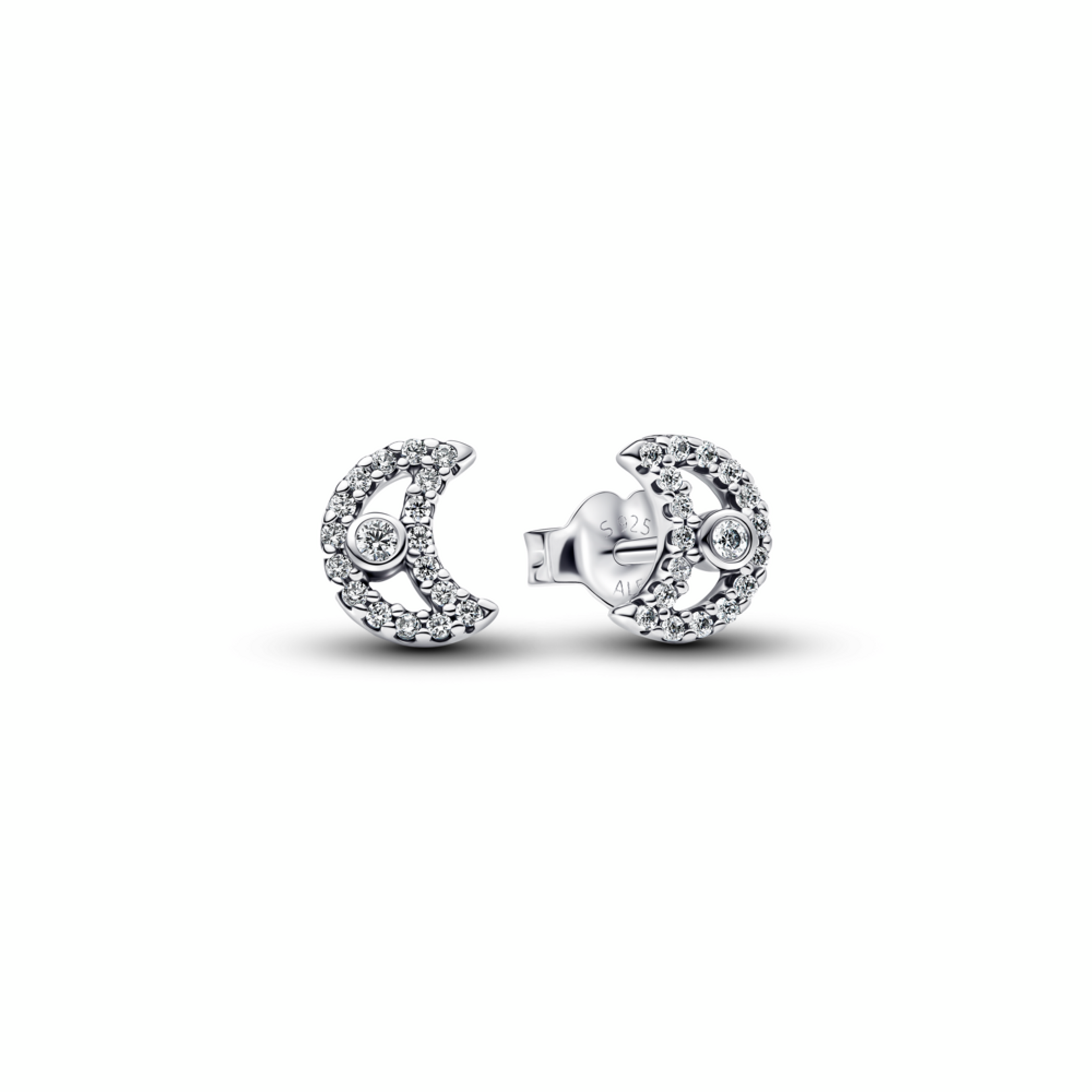Moon sterling silver stud earrings with clear cubic zirconia
