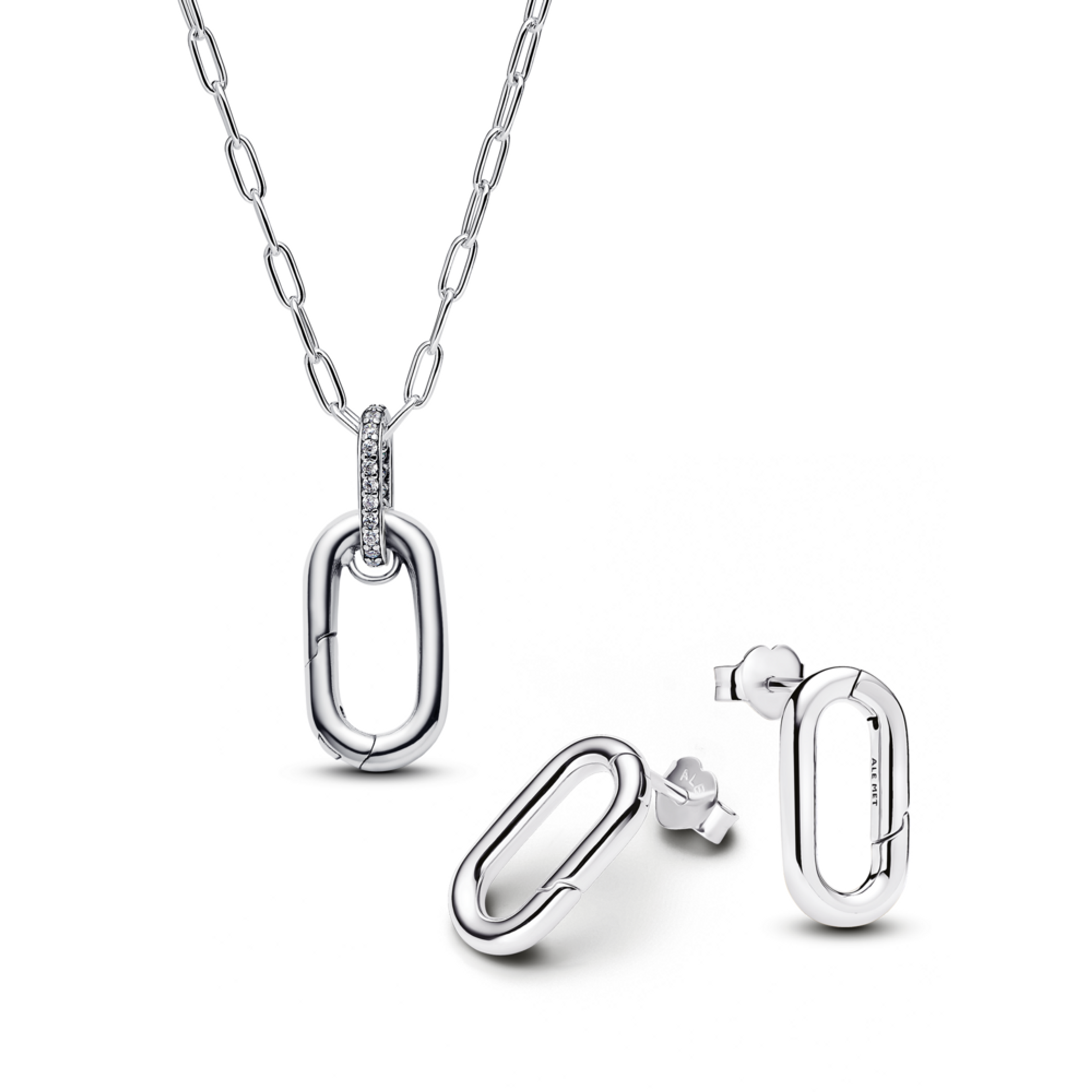 PANDORA ME SET Retiazkový náhrdelník s otvárateľným článkom a článkové náušnice