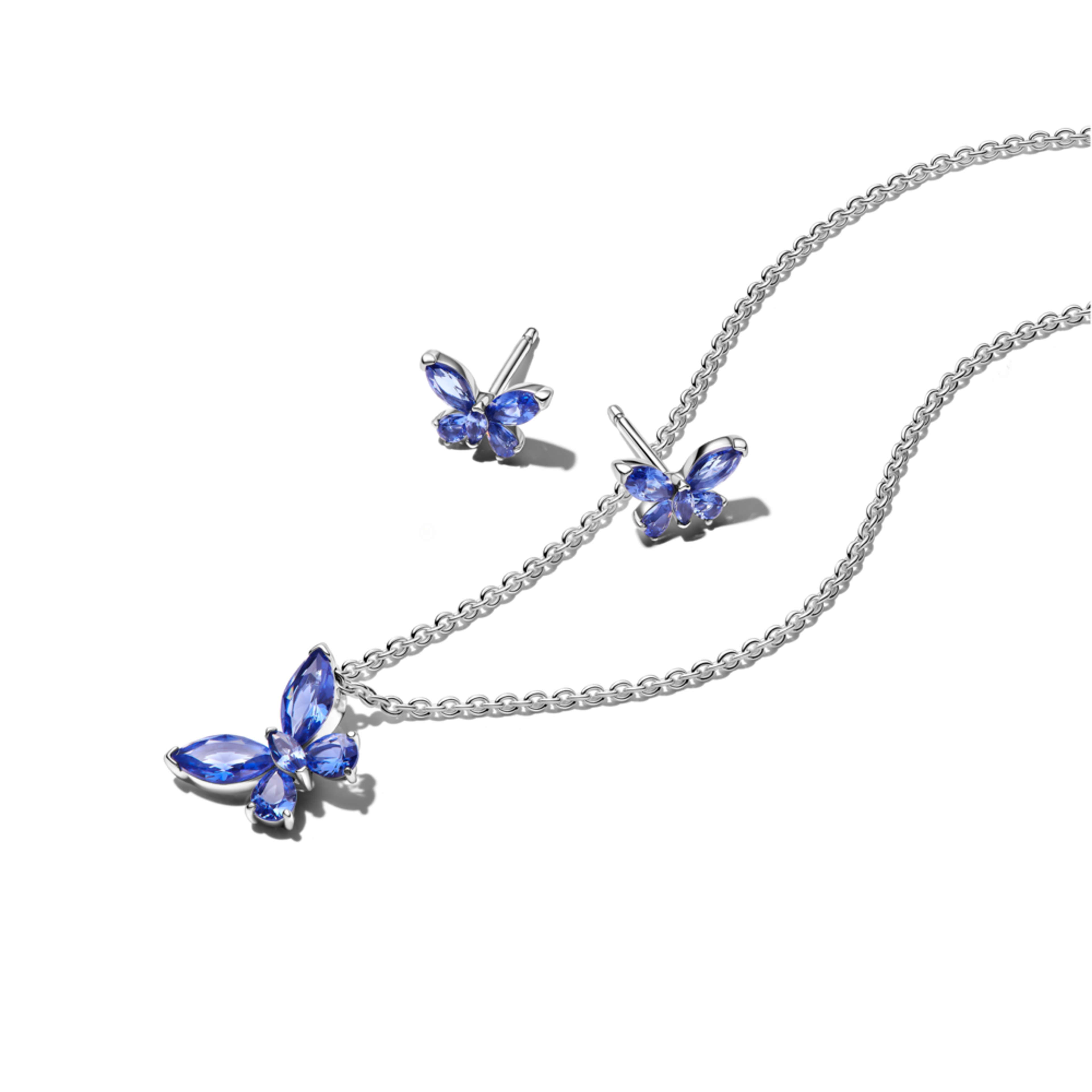 PANDORA SET náhrdelníka a náušníc Trblietavý modrý motýľ
