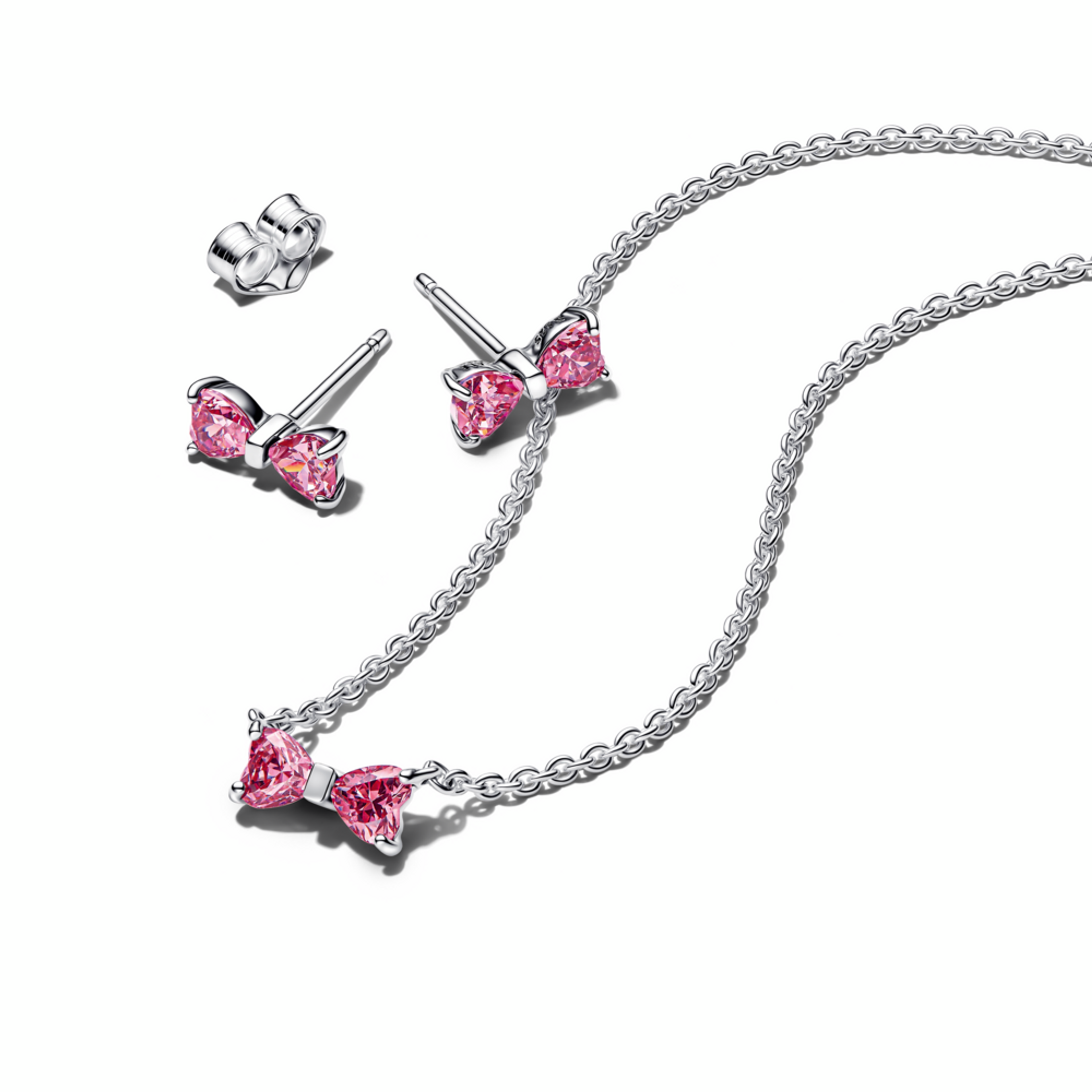 PANDORA SET náhrdelníka a náušníc Trblietavá ružová mašlička