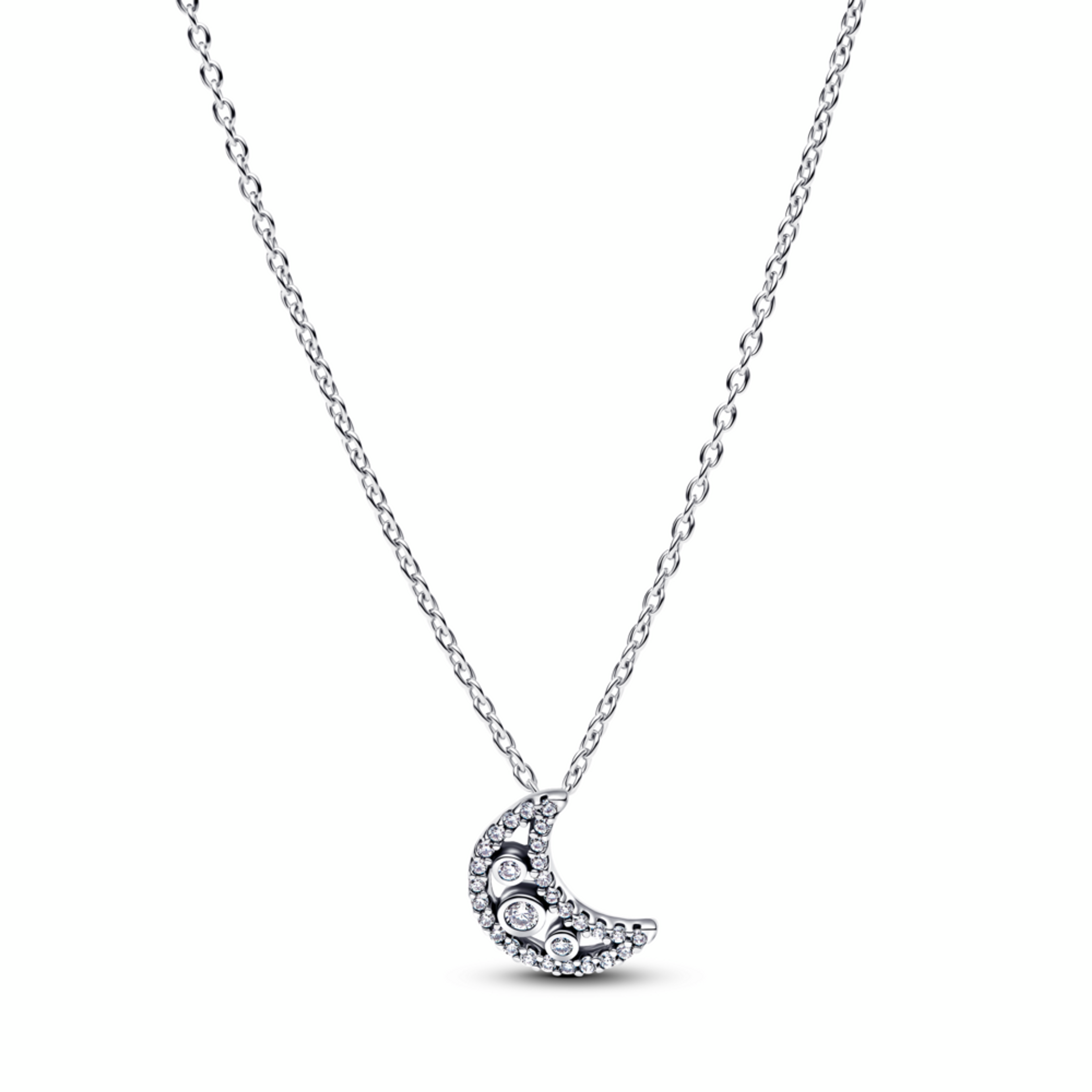 Moon sterling silver pendant necklace with clear cubic zirconia