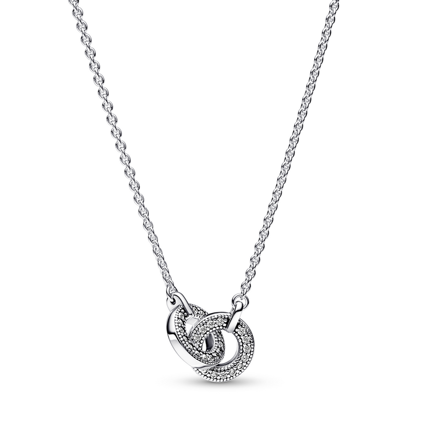 PANDORA náhrdelník s príveskom Pandora Signature Prepletená pavé