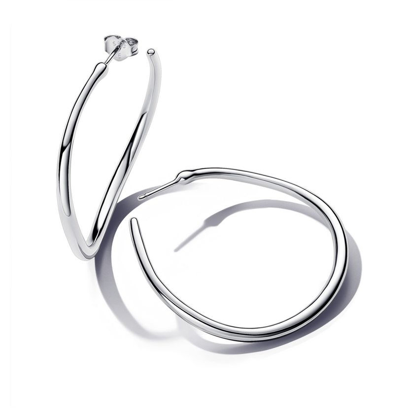 PANDORA Strieborné Otvorené kruhové náušnice s organickým tvarom 42 mm