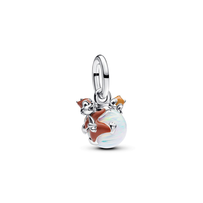 PANDORA Visací prívesok Disney – Vianočná baňka a Chip a Dale