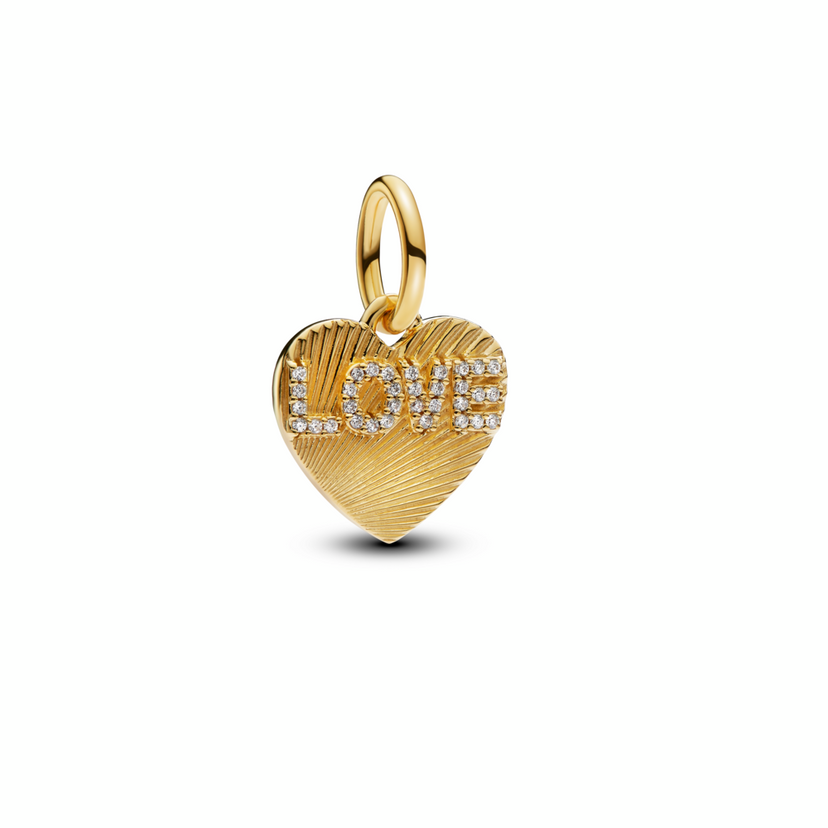 PANDORA visiaci prívesok Srdce s nápisom Love určené na gravírovanie
