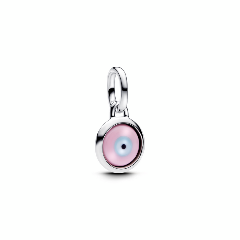 PANDORA Mini visiaci prívesok Amulet proti uhranutiu na gravírovanie so sklom Murano