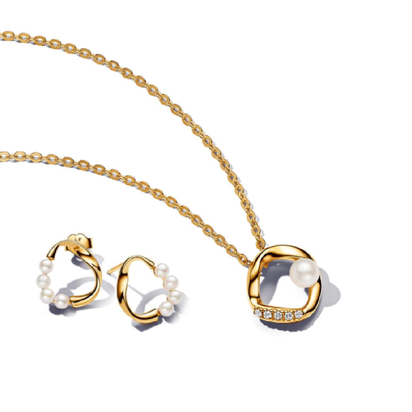 PANDORA náhrdelník Kruh s organickým tvarom pavé, upravená sladkovodné kultivovaná perla